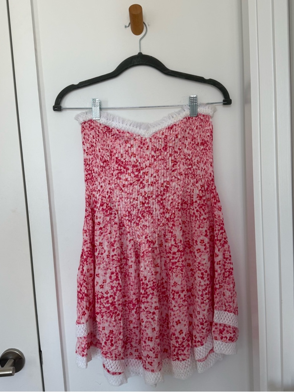 St. Barths Pink Floral Strapless Dress with White Trim